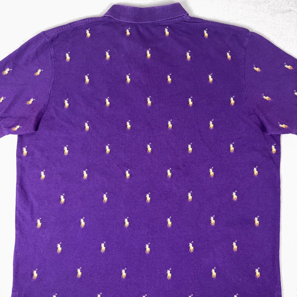 Polo Ralph Lauren Allover Flesh Pony Embroidered Polo Shirt Purple Mens XL - Picture 5 of 7